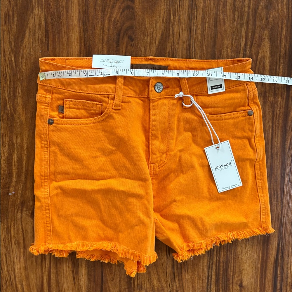 ✨NWT Orange Judy Blue Frayed Hem Ultimate Stretch Denim Shorts size M - Picture 6 of 7
